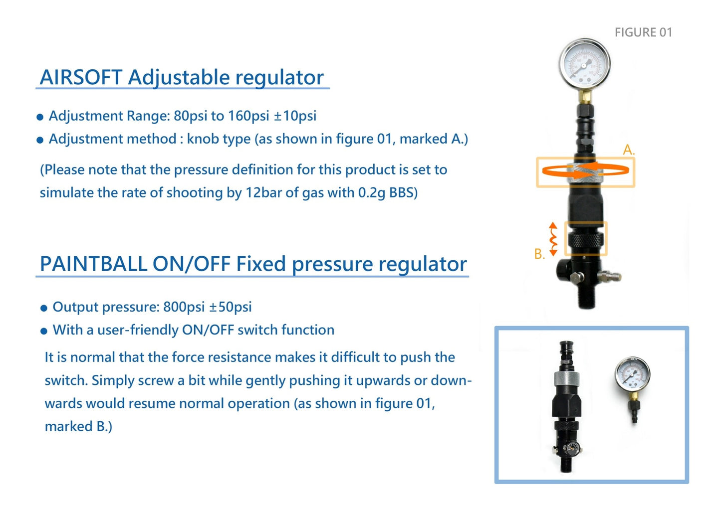 PHPA-002 Airsoft adjustable + on/off regulator